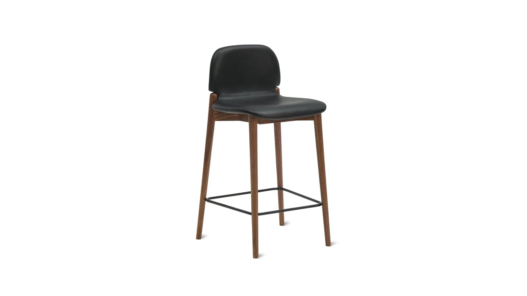 Dine In Counter Stool, Walnut/Black Leather