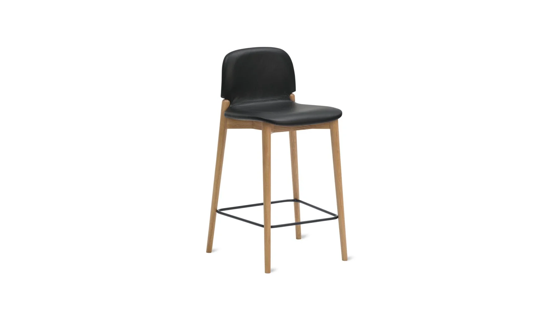 Dine In Counter Stool, Oak/Black Leather